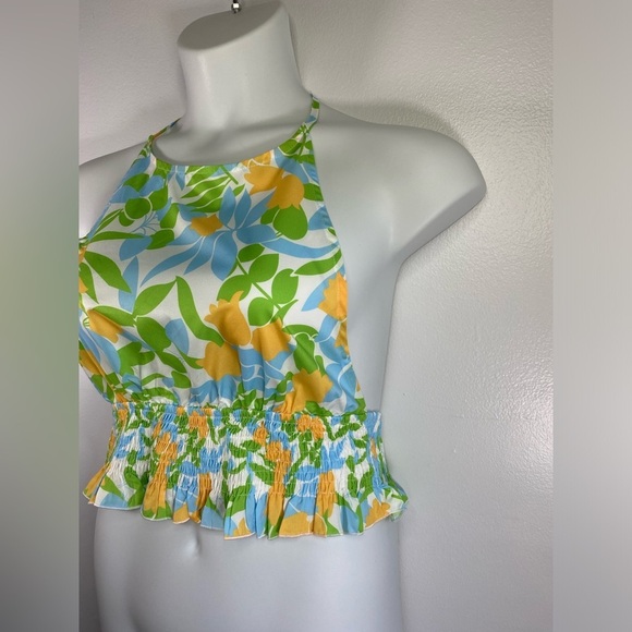 CIDER FUN FLORAL CROPPED SHIRRED HALTER TOP NWT Size XL SKU0451 - Picture 4 of 8